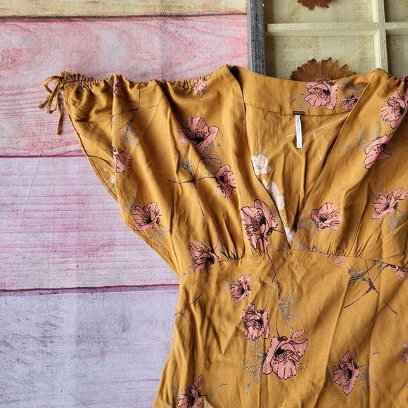 Free‎ People Women's Mustard Combo Short Sleeve Drapey Melanie Dress Size… - Picture 5 of 6